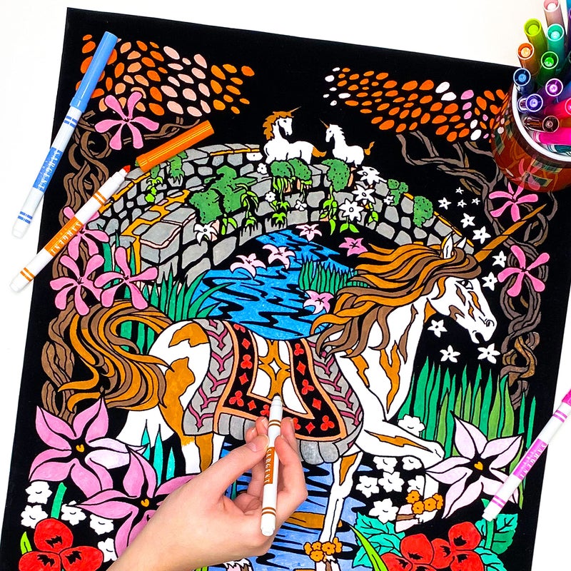 Stuff2Color Unicorn Bridge - Beatiful Fuzzy Velvet Coloring Poster for Kids, Toddlers, and Adults (Arrives Uncolored) - Excellent Arts Crafts Activity, Creative Gift, Sharing Project & More - Image 2